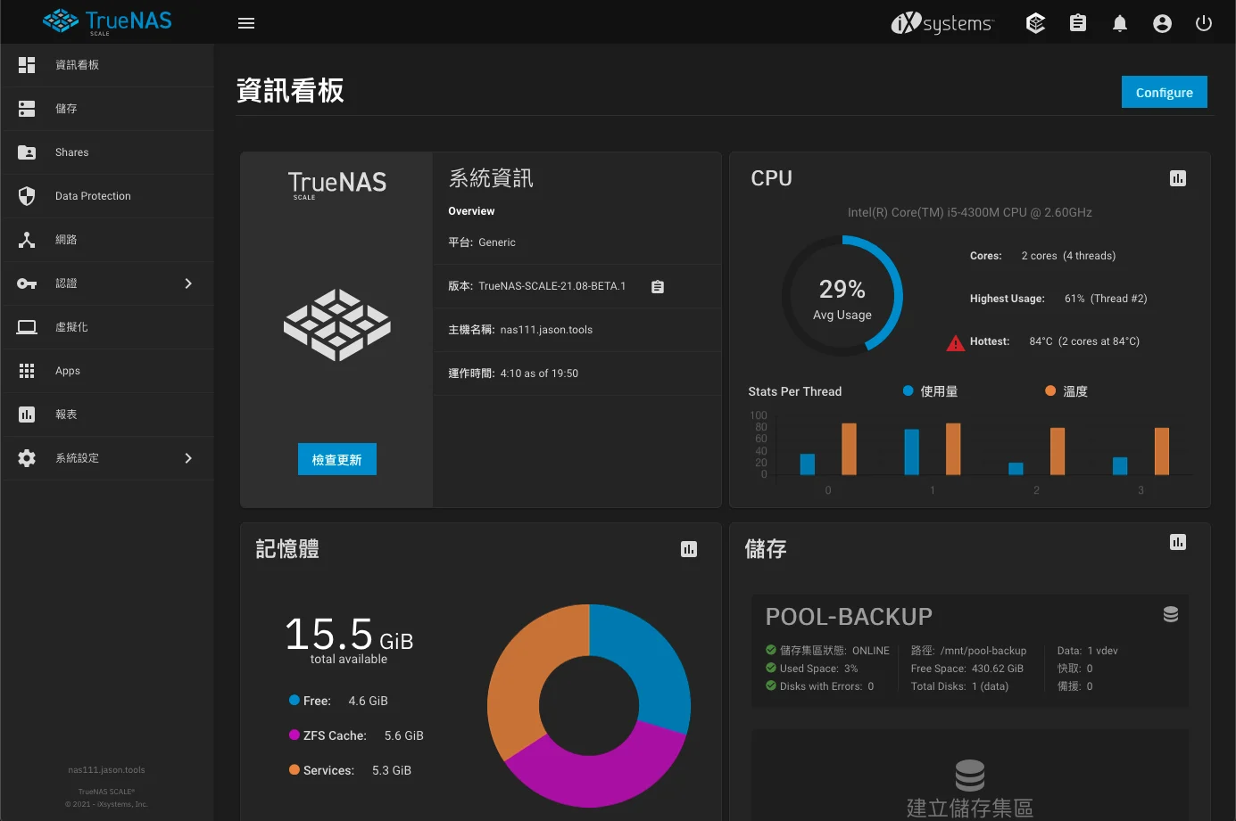 TrueNAS 畫面